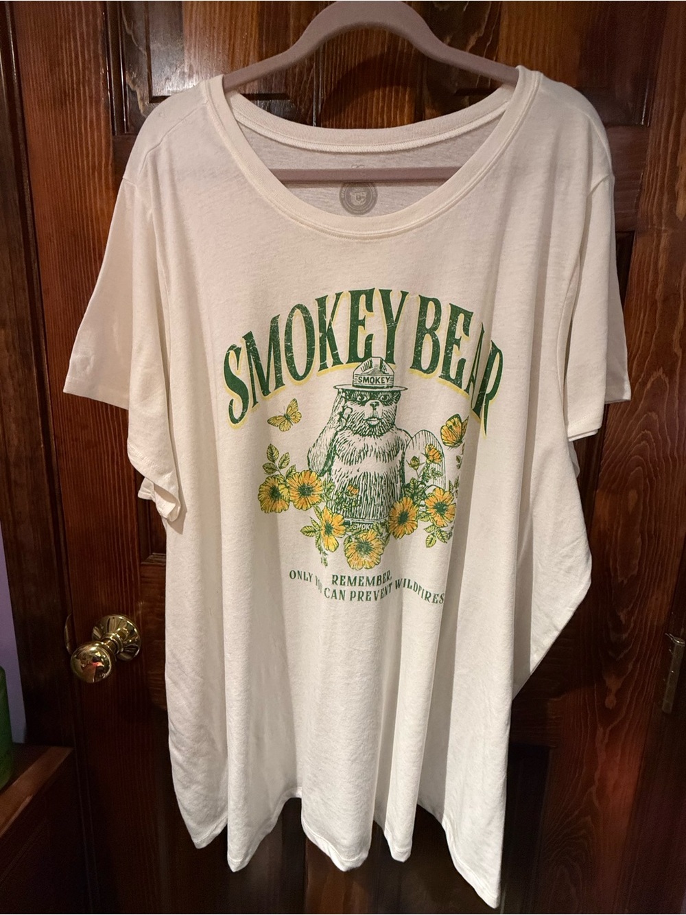 Smokey Bear Graphic Tee - Cream with Green & Yellow Print